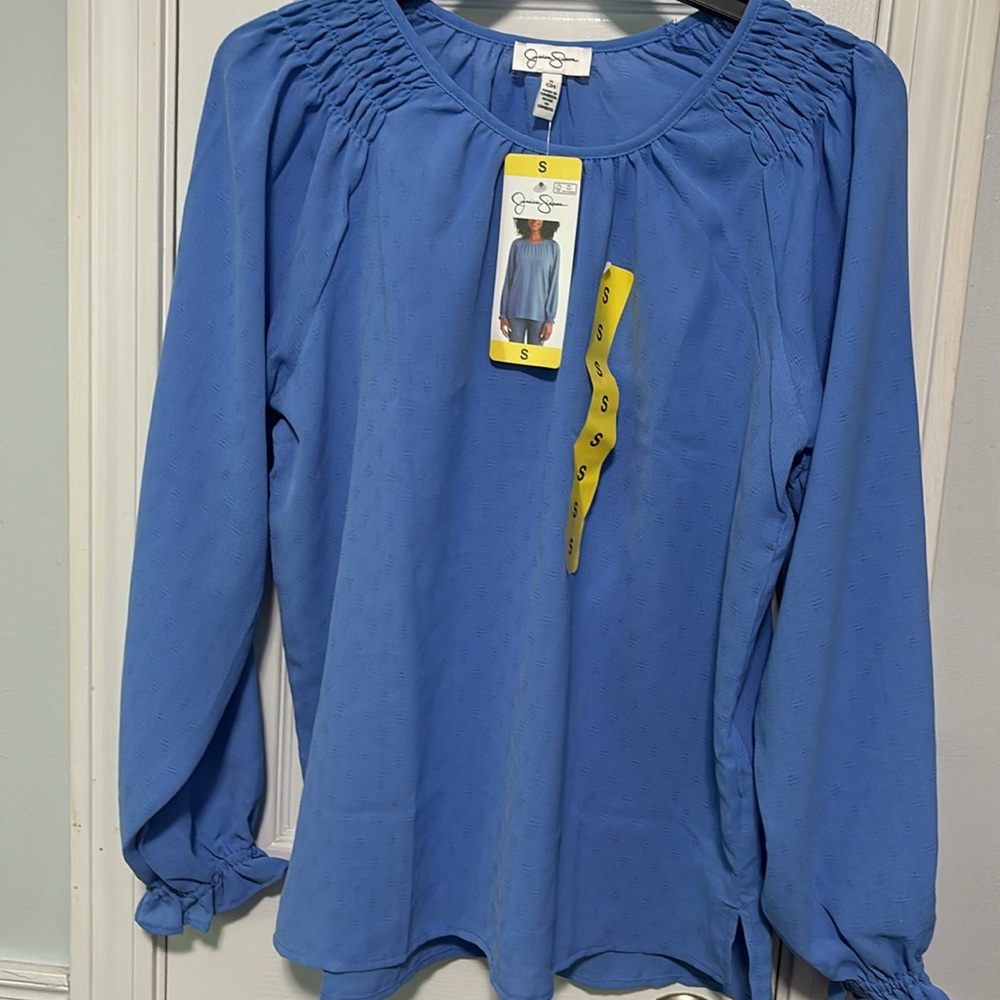 JESSICA SIMPSON Blue Long Sleeve Peasant Blouse Womens SizeS /L NWT